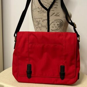 Fossil Canvas Messenger Satchel Bag Red